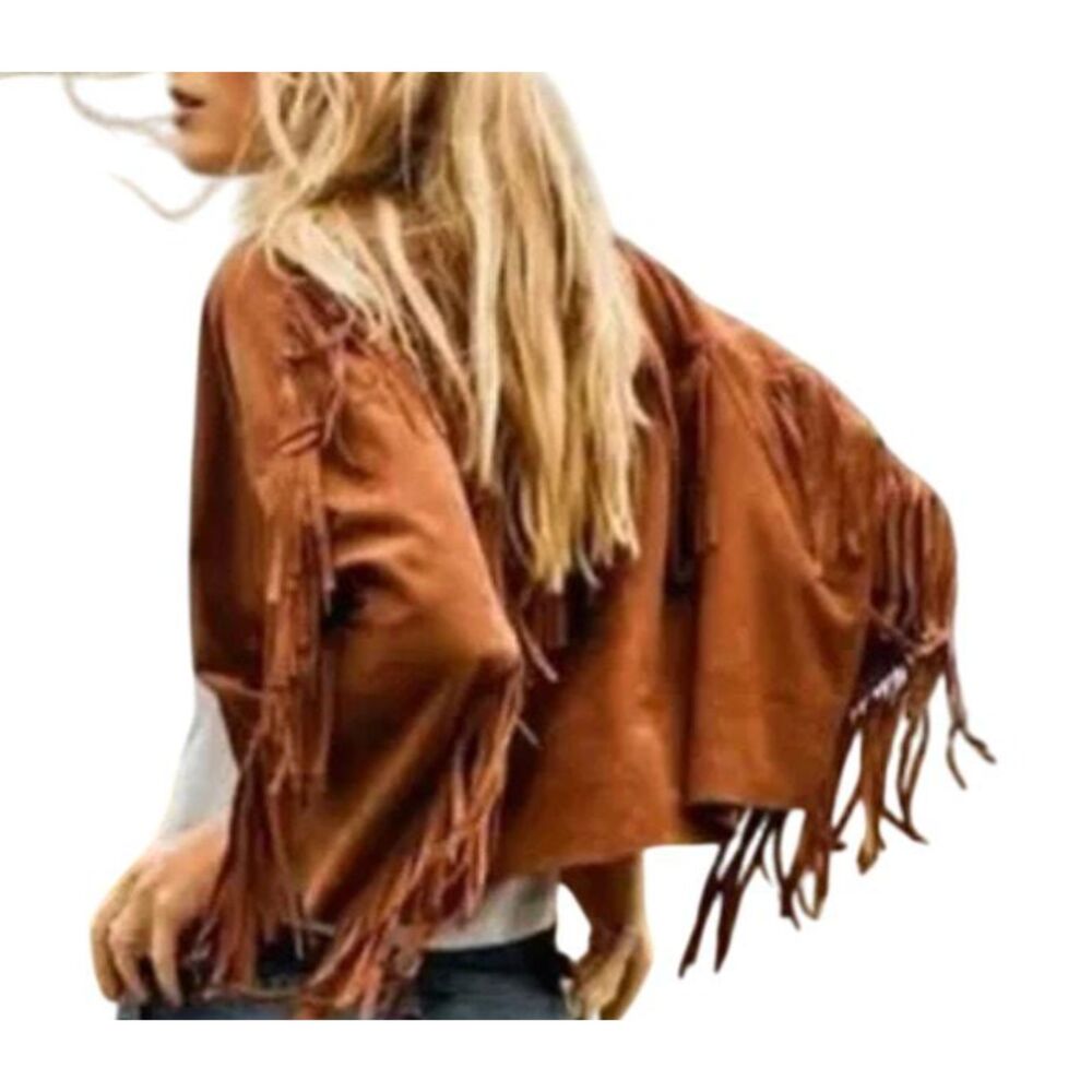 American Eagle Vintage Goat Suede Fringe Jacket Tan Size Small NWT